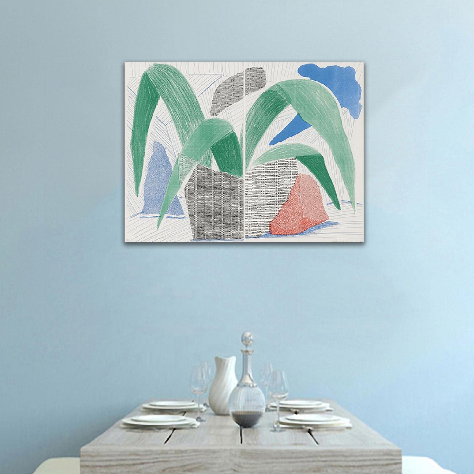 絵画　青と植物 Amazon.co.jp: David Hockney 有名な絵画: 青い植物。キャンバスに複製