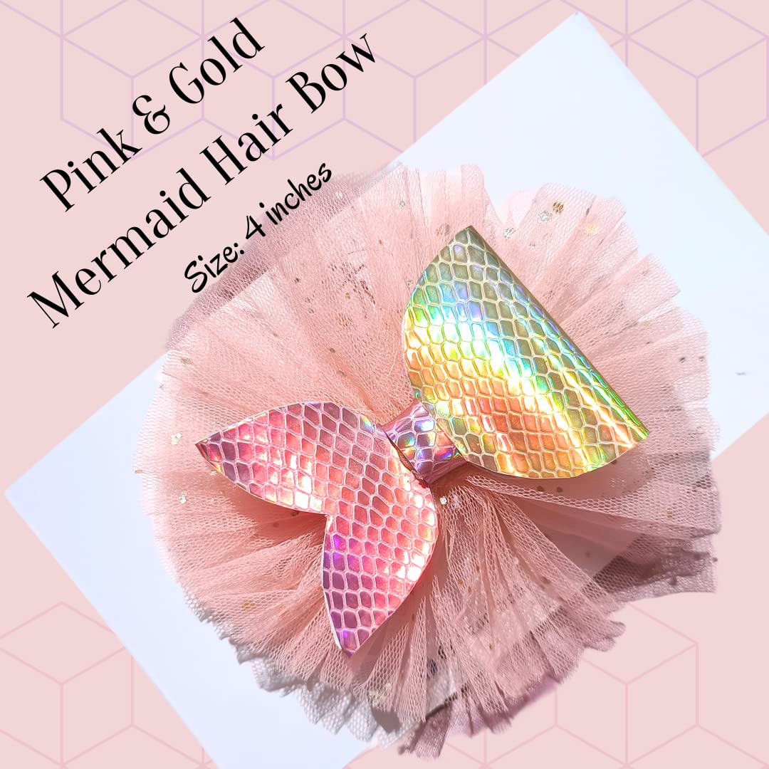 Frillz and Frolic Pink & Golden Mermaid Faux Leather and Net Mermaid Fish Tail Hair Bow Hair Pin for girls - pack of 1 (B0BVFNJZML) Amazon Price History, Amazon Price Tracker