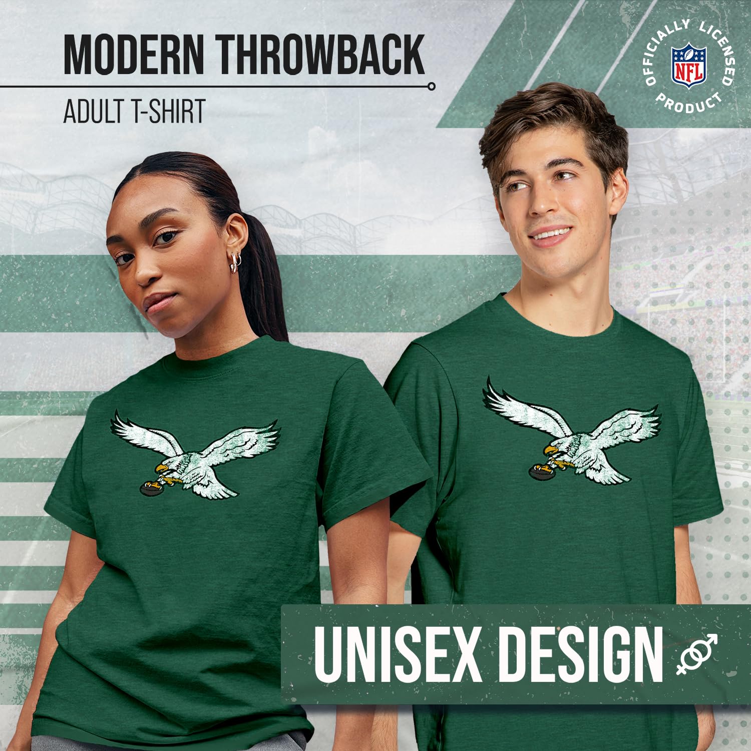 Team Fan Apparel NFL Modern Throwback T-Shirt - Cotton & Polyester Short Sleeve Adult Sports Tee (Philadelphia Eagles - Green, X-Large)