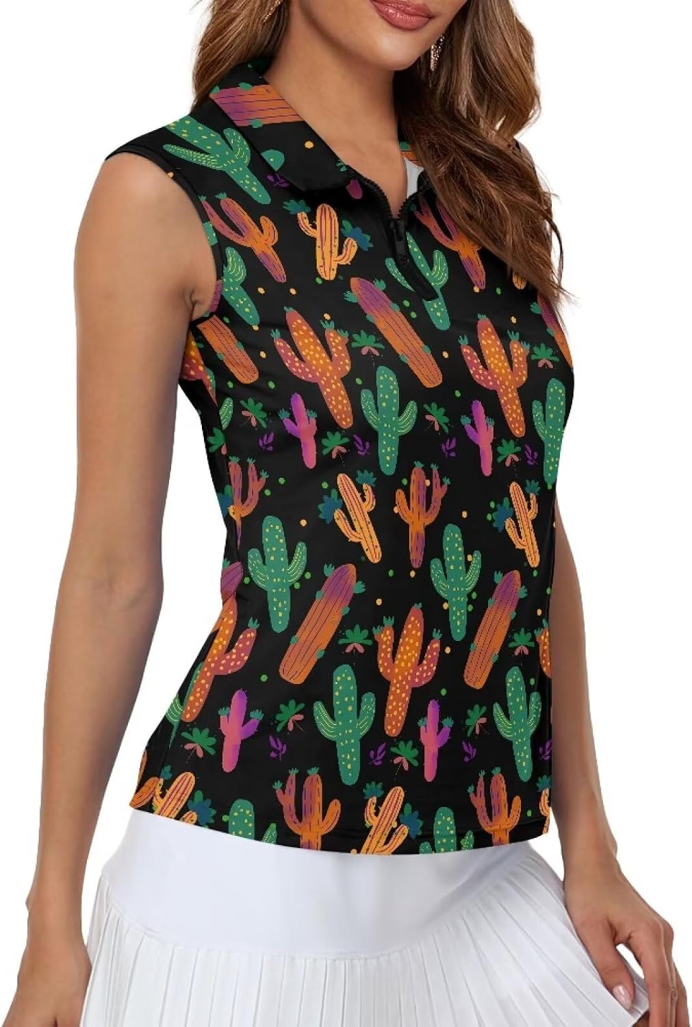 Golf Shirt Women Sleeveless, Soft Women Sleeveless Golf Shirt, Zip Tank Tops Polo Shirts for Summer