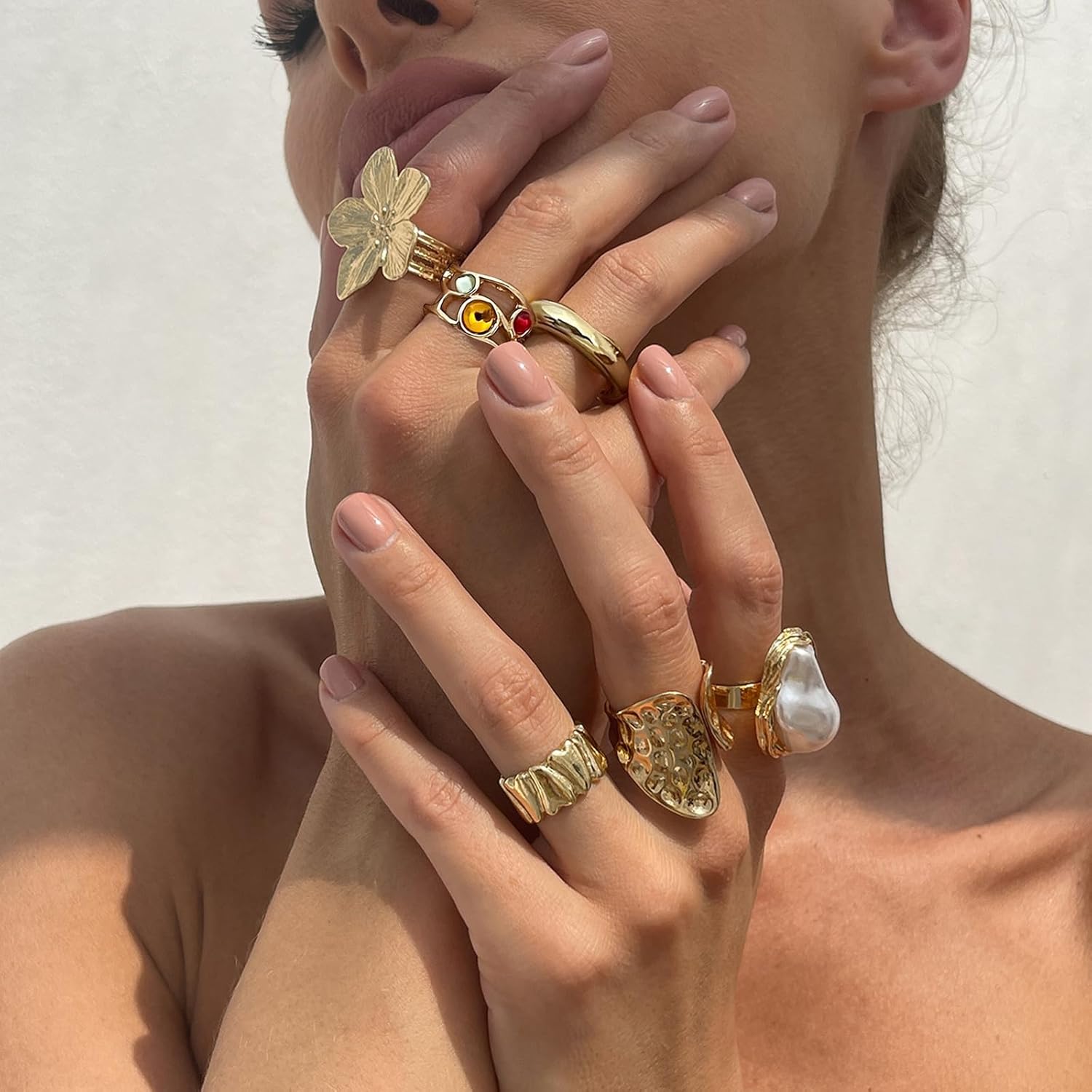 Chunky Gold Rings for Women Flower Knuckle Statement Ring Set French Baroque Style Retro Open Metal Rings Fashion Stacking Jewellery for Special Occasions(Gold) - Image 6