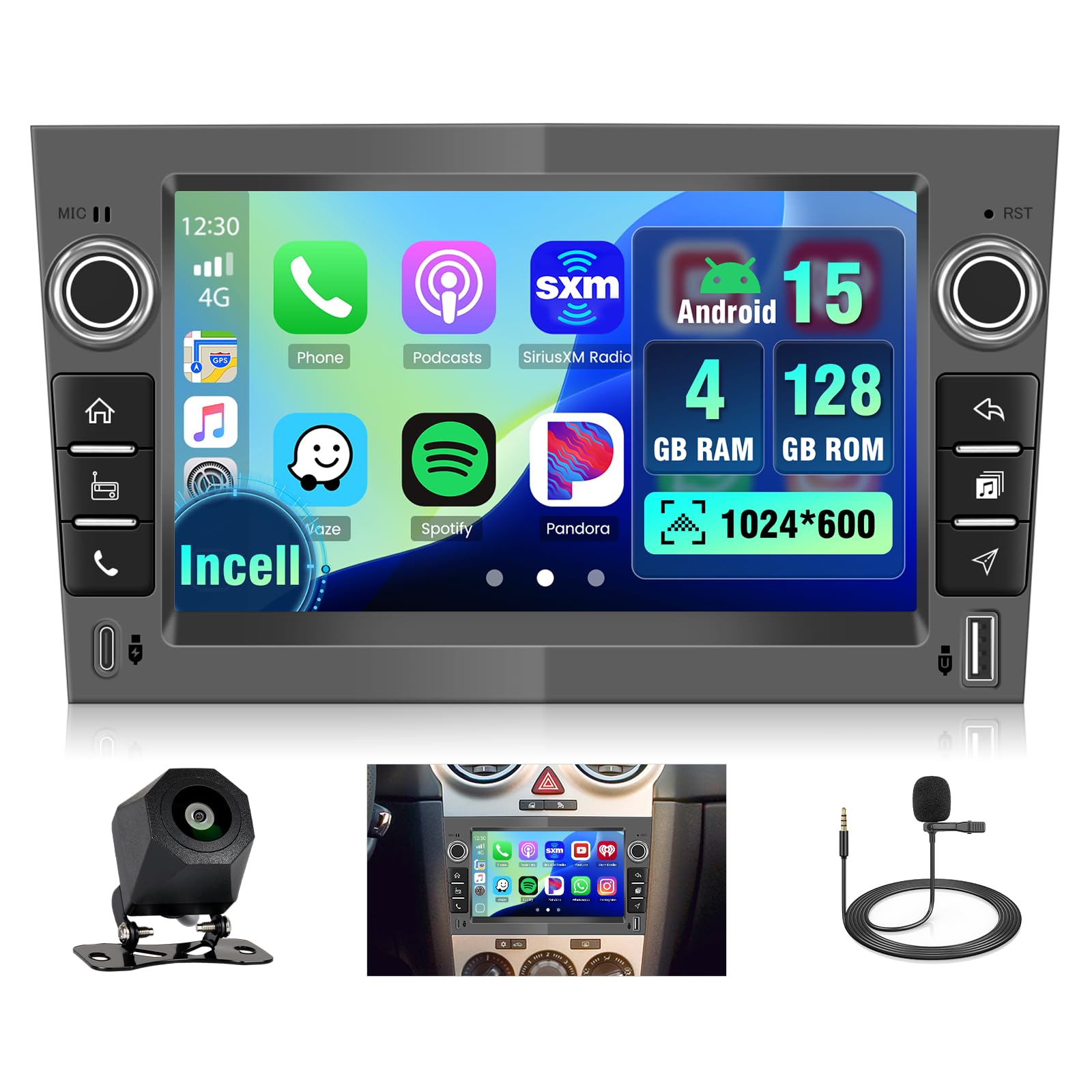 Hikity 4+128G Android Radio Coche para Opel Astra H/Zafira B/Corse C D Inalámbrico Carplay, Pantalla Táctil Incell 7 Pulgadas Android Auto/Bluetooth 5.0/GPS/FM/RDS/Cámara Trasera(Gris Acero)