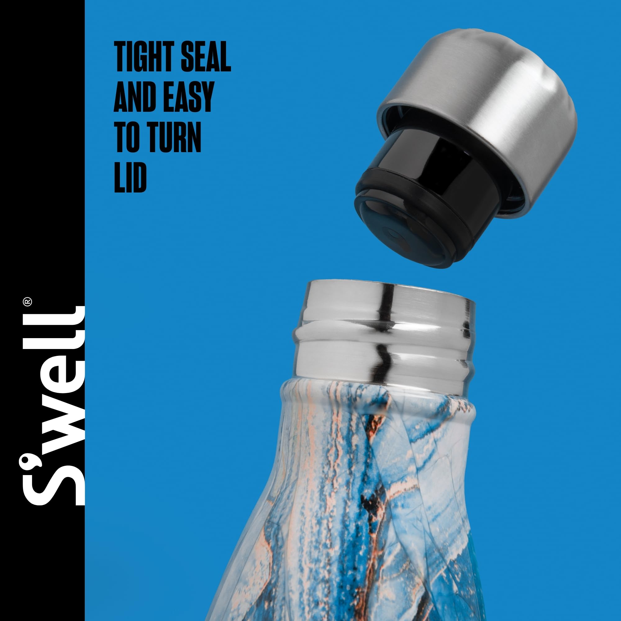 S'well Original Water Bottle, Ocean Marble, 500 ml, Vacuum-Insulated Keeps Drinks Cold and Hot - Image 4