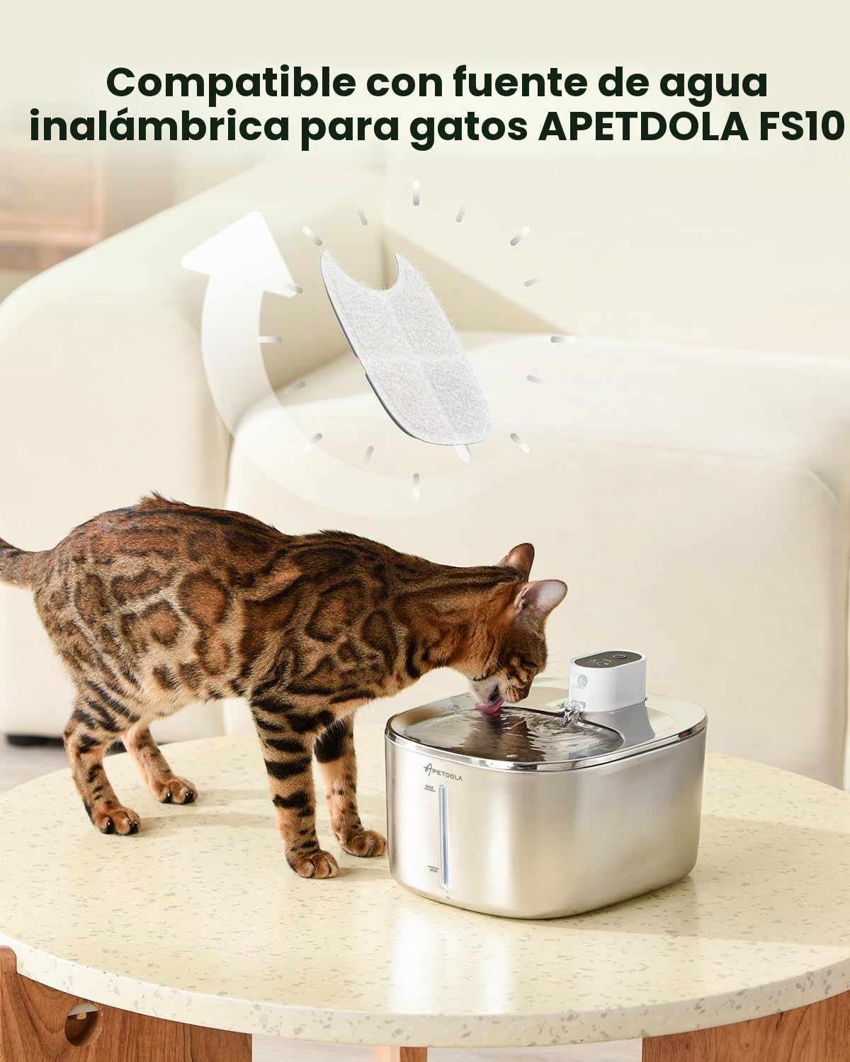 8 Pack Filtros para APETDOLA 4L Fuente Inalámbrica para Gatos de Acero Inoxidable con Filtración Múltiple, Filtro de Bebedero Gatos y Perros con Batería y Sensor de Movimiento
