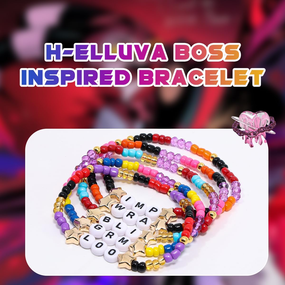 AICase for Helluva Boss Merch Gifts Toys Inspired Bracelets 5 Pcs Stackable Stretch Beaded Friendship Bracelets Stickers Poster Figure Costume Cosplay Merchandise Gifts for Fans Birthday Christmas - Image 2