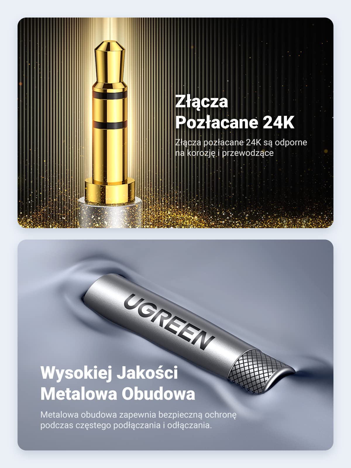 UGREEN Kabel Audio 3.5mm Męski na Męski Aux Kabel Nylonowy Jack (2M)