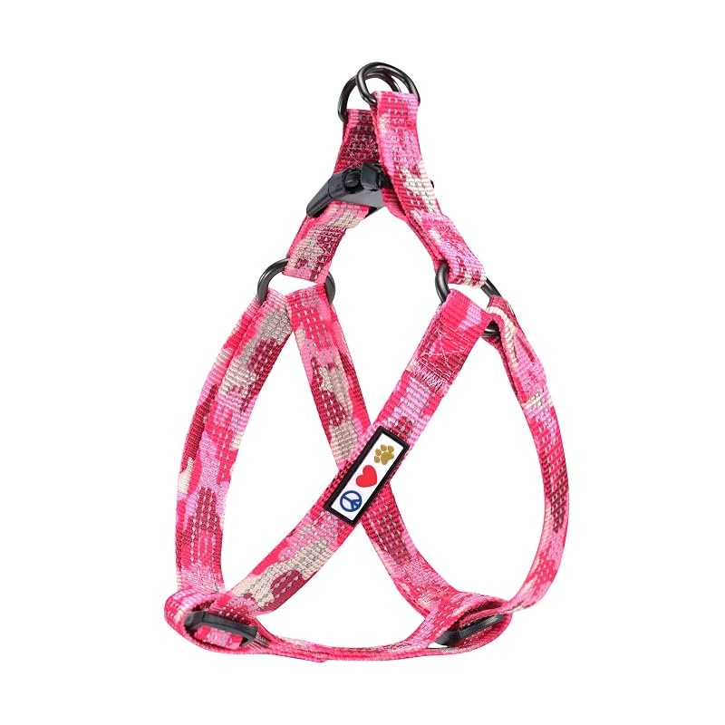 Peitoral tipo cabresto refletivo para cães Pawtitas ajustável Camo Pink, tamanho Grande (Large), Pacote com 1