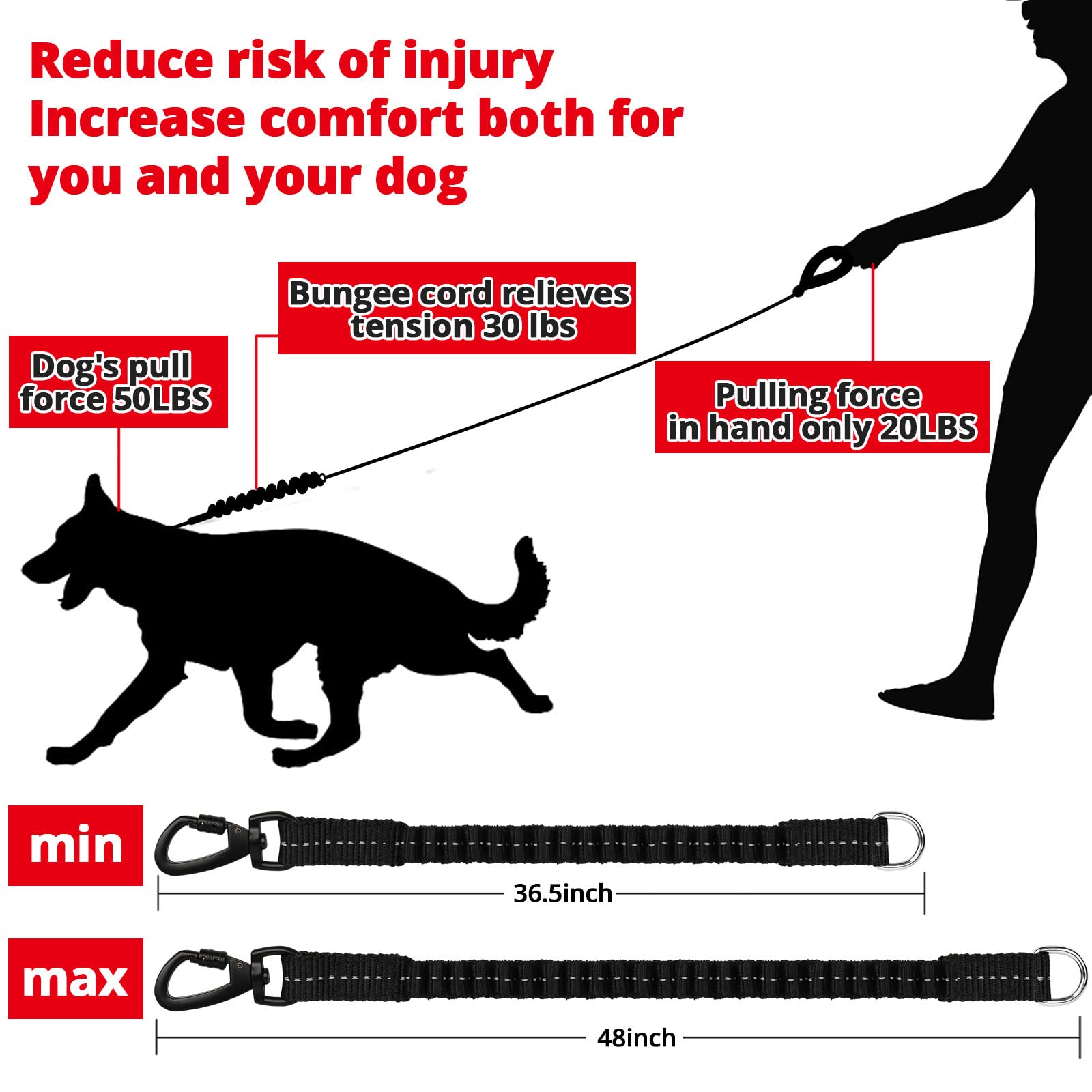 jenico Correa de Perro Fuerte de 6 pies - 1/2 Pulgadas con Correas elásticas para Perros e Hilos Altamente Reflectantes, Correa de Cuerda Resistente para Perros pequeños, medianos y Grandes (Rojo)
