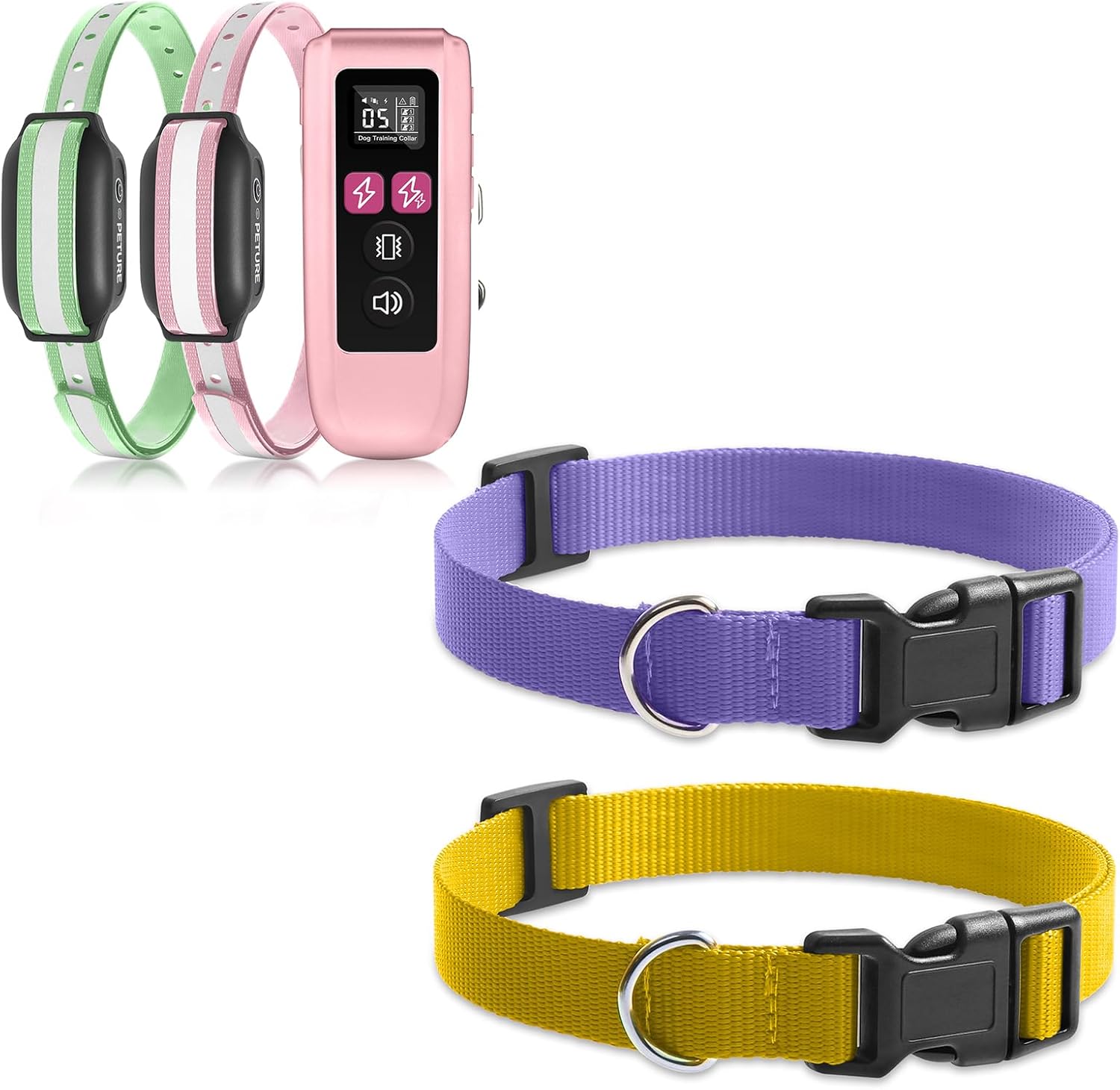 Dog Training Collar for 2 Dogs, IPX7 Waterproof 4 in 1 Dog Barking Collar with Remote, 3300Ft Bark Collar with Remote, Muti-Color Electric Training Collar for Large Medium Small Dogs (10-120lbs)