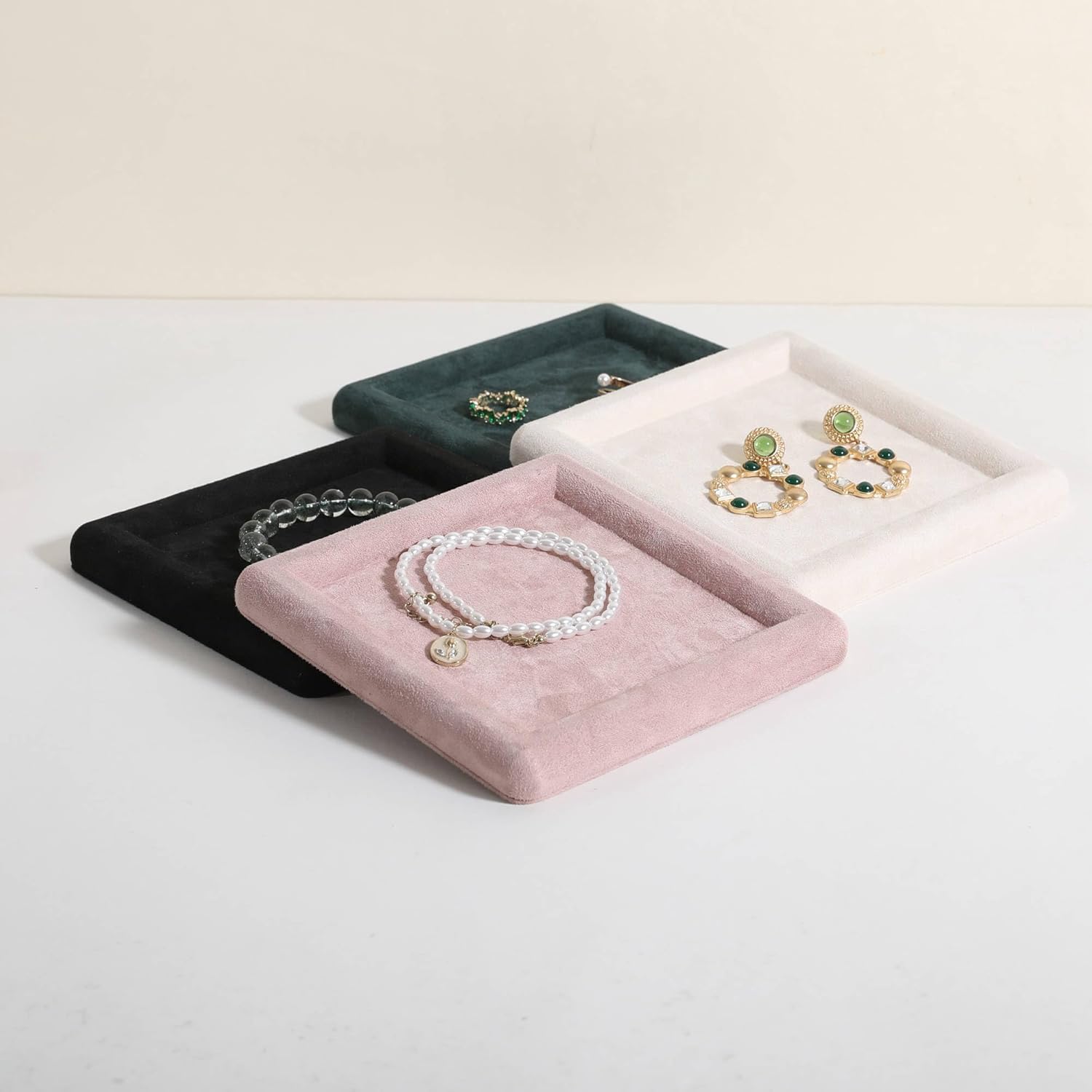 GemeShou Square velvet Jewerly display tray, Jewelry storage organizer plate, Empty Jewelry showcase tray for Necklace Bracelet Ring Earring display stand holder (Pink-Medium, 5.9 x 5.9 in) - Image 3