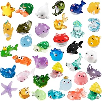 JOLCEEY 36pcs Mini Sea Animals, Resin Tiny Ocean Figurines Marine Miniature Plastic Animals Aquarium Ornaments Decorations for DIY Fish Tank Potted Micro Fairy Garden Dollhouse