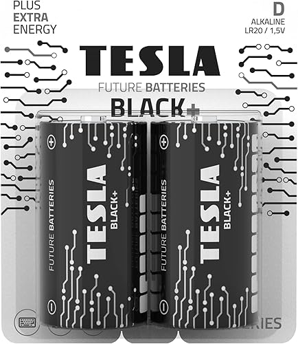 Tesla Baterías D Black+ Pilas alcalinas de máxima potencia, más de 10 años de vida útil, una batería de larga duración, sin fugas (LR20  2 unidades