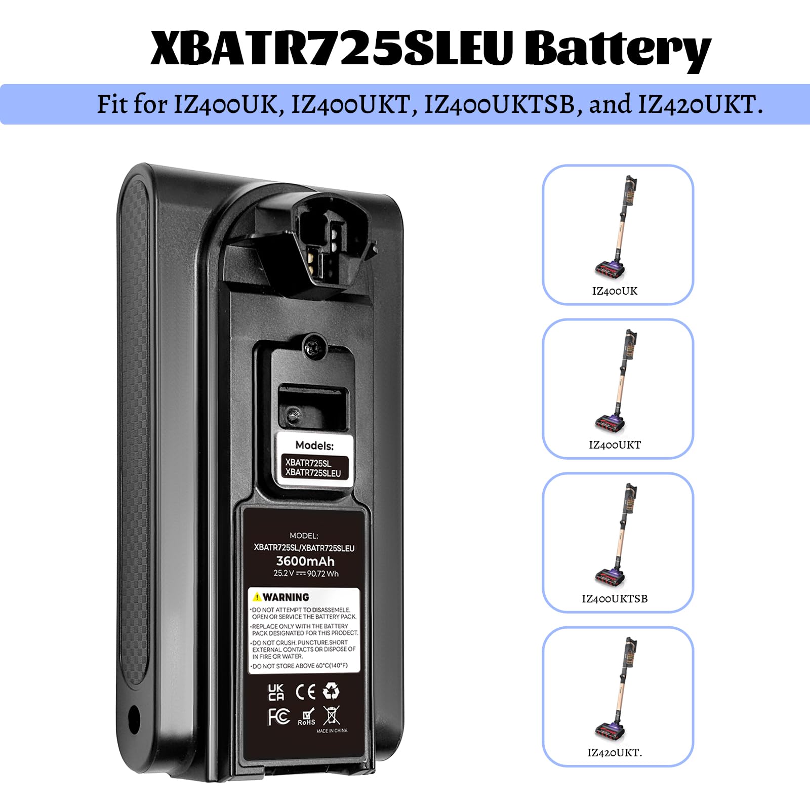 2026 Upgrade XBATR725SLEU Akku, Große Kapazität 3600mAh 25,2 V Ersatzakku Zubehör Kompatibel mit Shark IZ420UKT, IZ400UKT, IZ400UK und IZ400UKTSB Akku-Staubsaugern