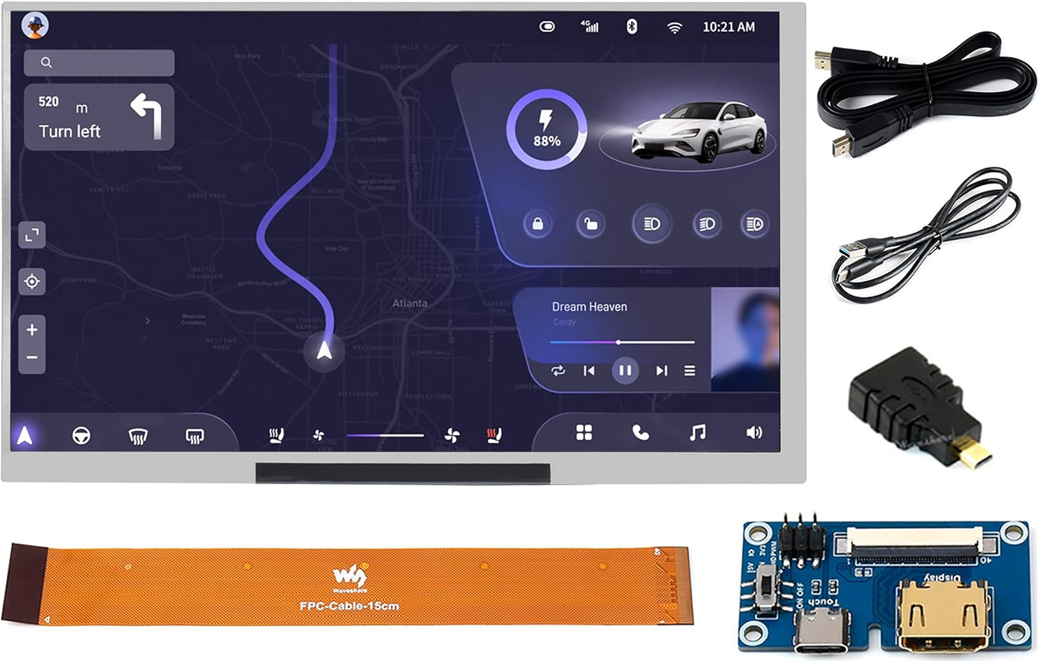 7inch IPS Display 1024x600 Pixel, Integrated Thin and Light LCD with Adapter Board, for Raspberry Pi/Jetson Nano/Windows/PC, Support Windows/Linux/Android (No Touch Screen)