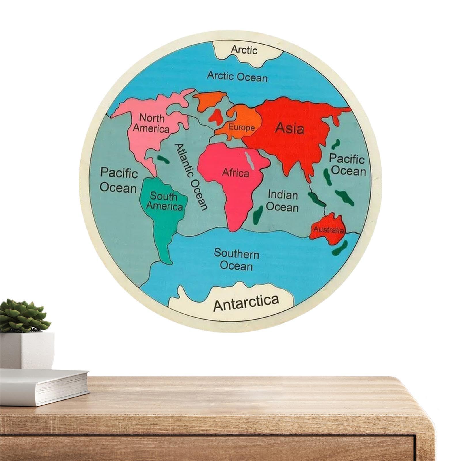 Puzzle de Geografía Juguete de Madera para Aprender Continentes y Colores | Puzzle Colorido del Mapa del Mundo Para Aprendizaje en Casa, Jardín de Infancia, Preescolar