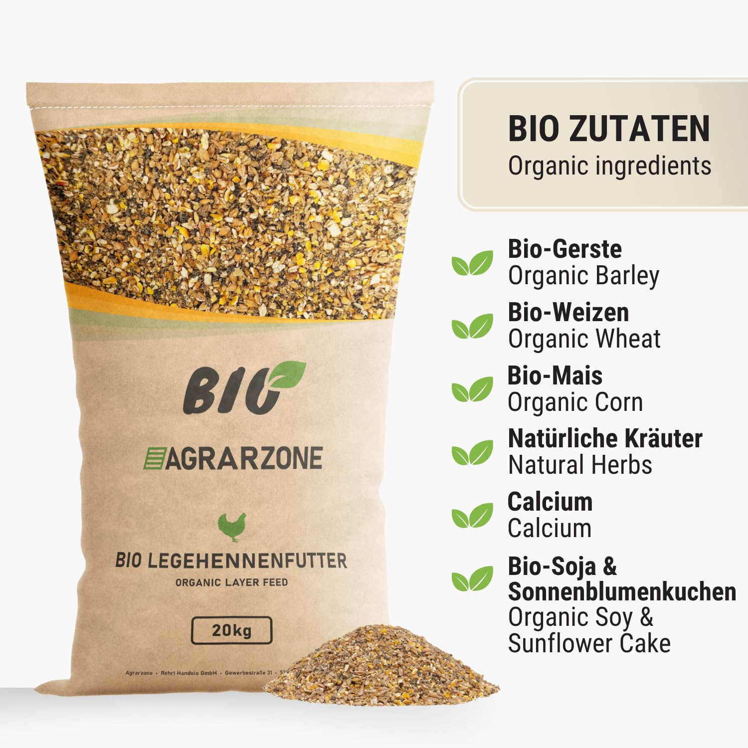 Agrarzone Organiczna karma dla kur niosek 20 kg - Mąka dla kur niosek - Bezpyłowa dyspersja dla kur niosek bez GMO