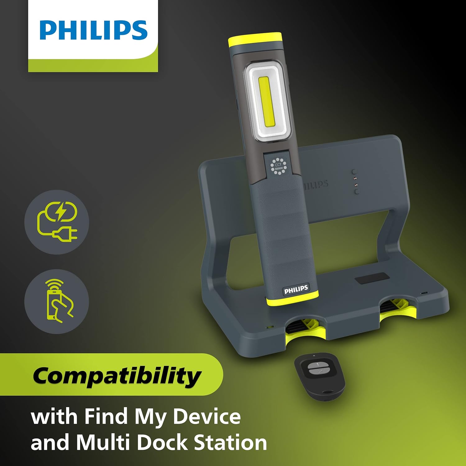 Philips Xperion 6000 Pillar Rechargeable LED Work Light, 500 Lumen Professional Handheld Flashlight with Magnetic Base and Hanger Hook for Mechanics