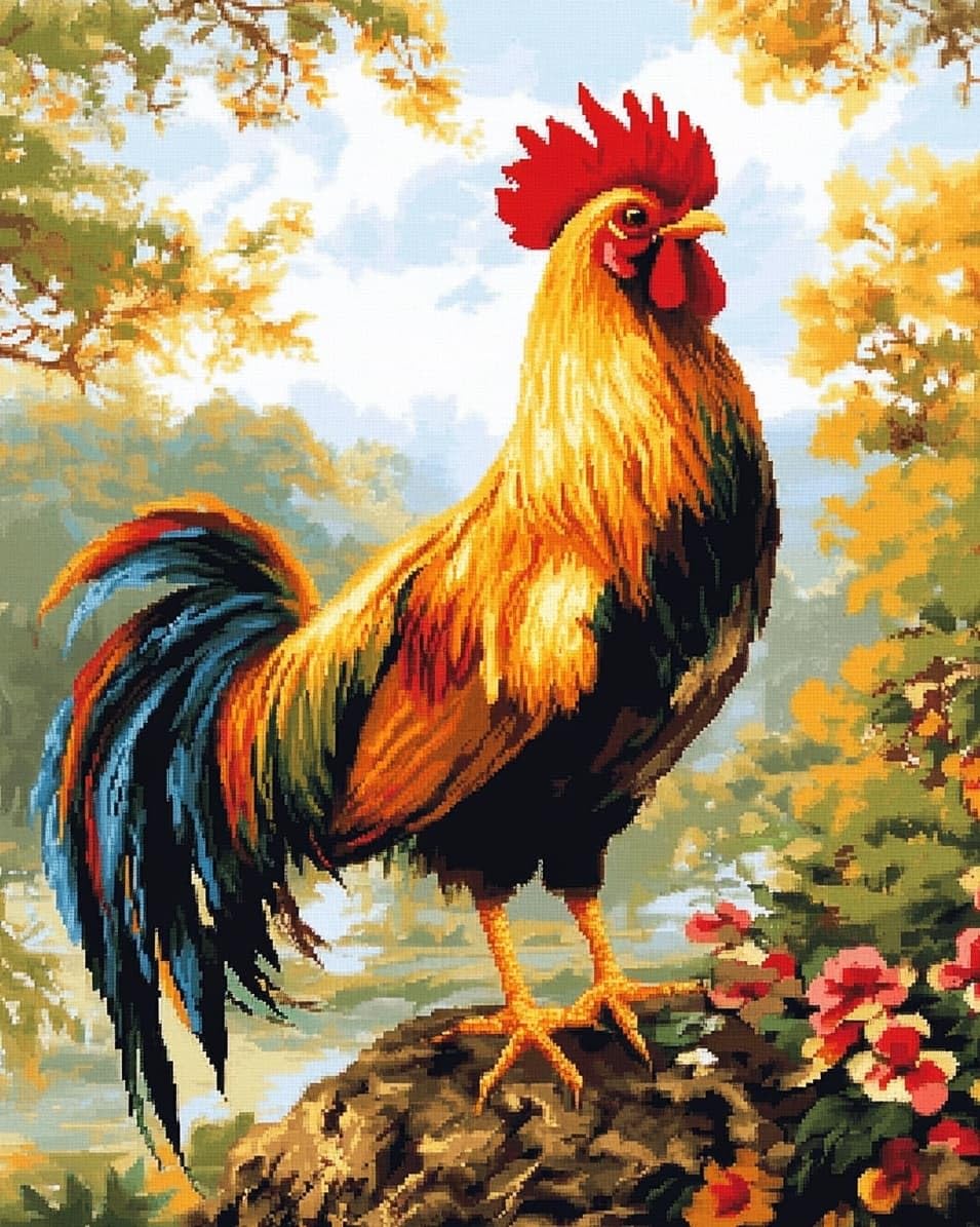 WallustrioaW 11CT Cross Stitch Embroidery Kits,Animal Rooster,Cross Stitch Full Kit DIY Embroidery Sewing Handicraft for Adults Home Decor,16x20in