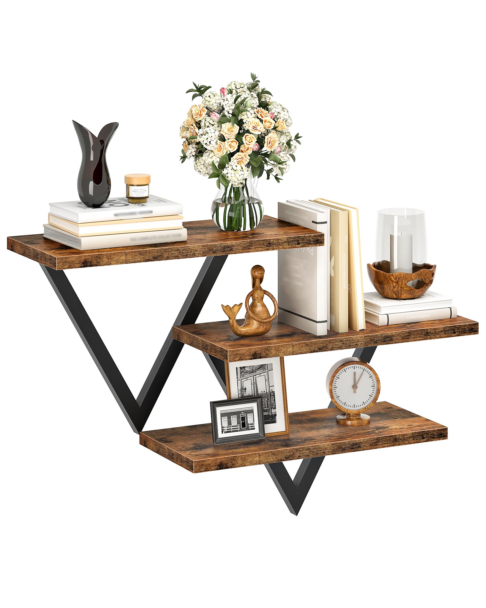 Choezon Rustic Brown + Black Floating Shelves, Set Of 2 Wall Shelves, Hanging Shelves, Wall Shelf, Diy Storage Display Shelf, Wall Mounted Shelves, For Living Room, Bedroom, Kitchen, Office, Study, Rustic Brown Dtbj11bf