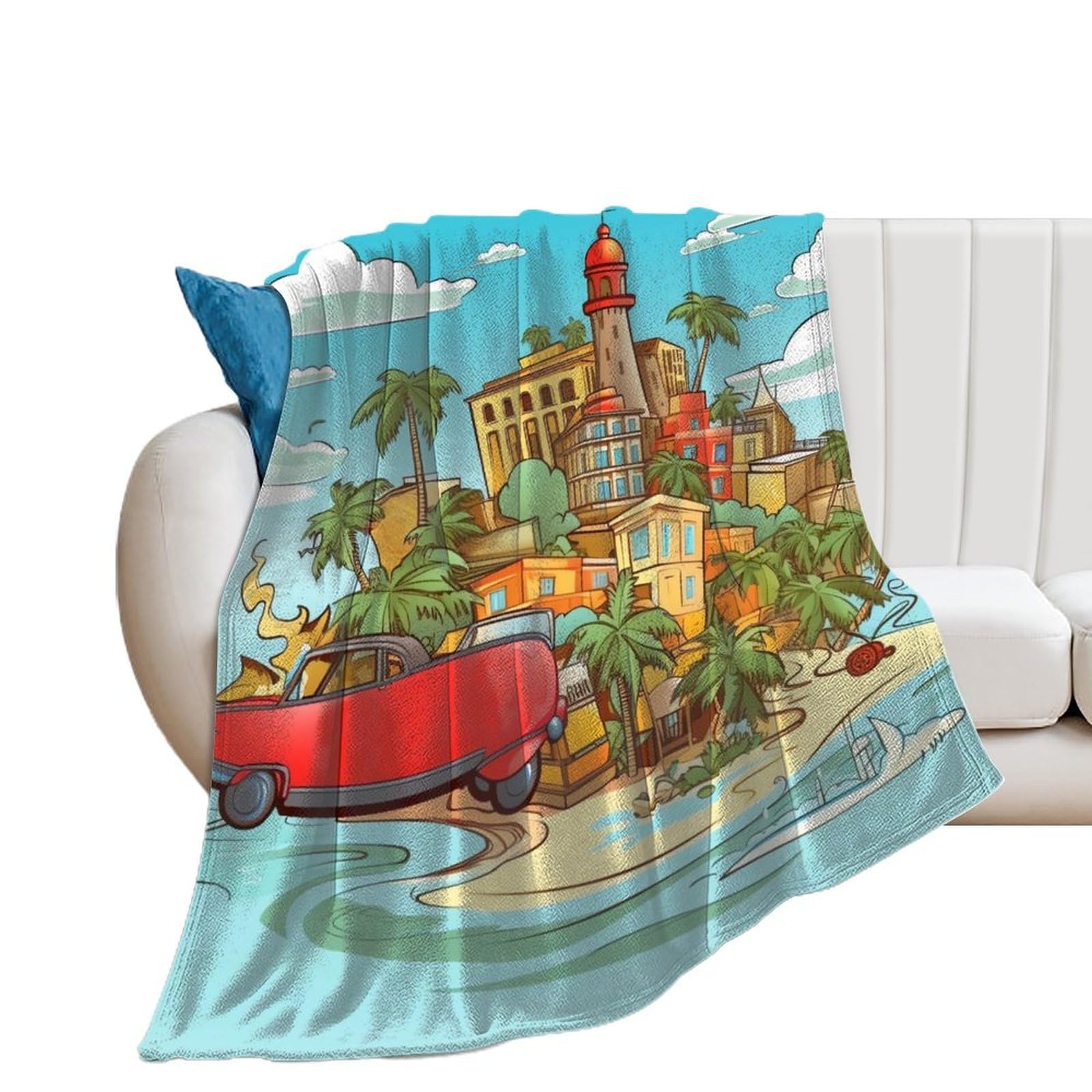 Couverture flanelle douce île de Cuba plaid léger pour lit