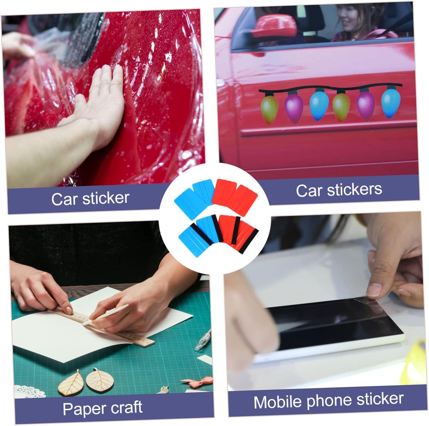 POPETPOP 8pcs Auto Scraper Tool Double Sided Squeegee Plastic Applicator for Decal Sticker and Car Film Easy to Use
