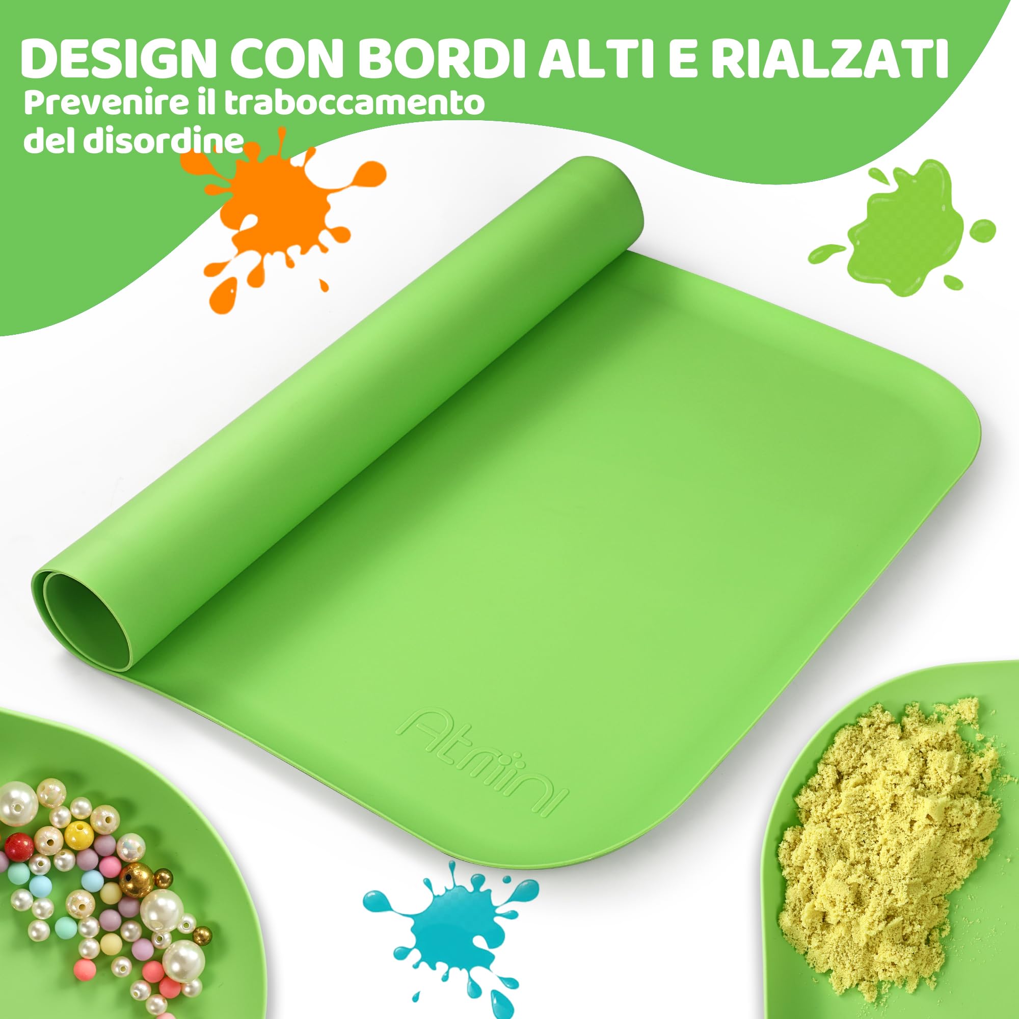 GEEKHOM Tappetini In Silicone Per Pittura 2 Pezzi – 60x40 Cm, Lavabili, Antiaderenti Con Bordi Rialzati, Per Bambini (Giallo E Blu)