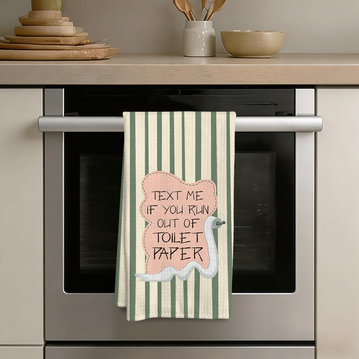 Pink and Green Bathroom Decor Hand Towels, Text Me If You Run Out of Toilet Paper Funny Striped Decorative Hand Towels for Bathroom Washroom Restroom, 16x24 Inch image 3
