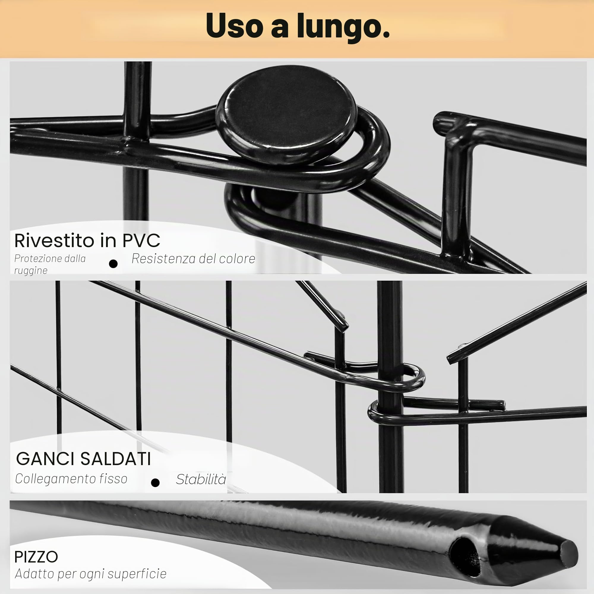 Recinzione da giardino, per laghetto, 12 elementi di recinzione, in metallo, altezza 78 cm, arco superiore, nero, V2Aox6 x 6 cm