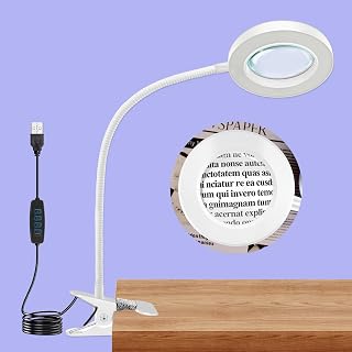 10X Magnifying Glass with Light, Clip on Mganifier with Light, 48 LED Desk Magnifying Glass wtih Clamp, 3 Modes Dimmable Magnifying LED Lamps for Bed Work Crafts DIY(White)
