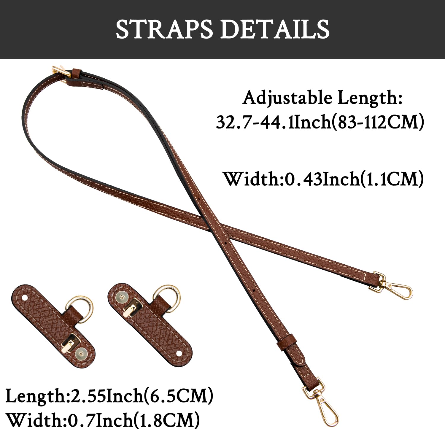 SOPROM Pasek Na Ramię do Longchamp Mini Bag, Strap do Long Champ Le Pliage(szerokość 11 mm, kolor: brązowy-złoty)