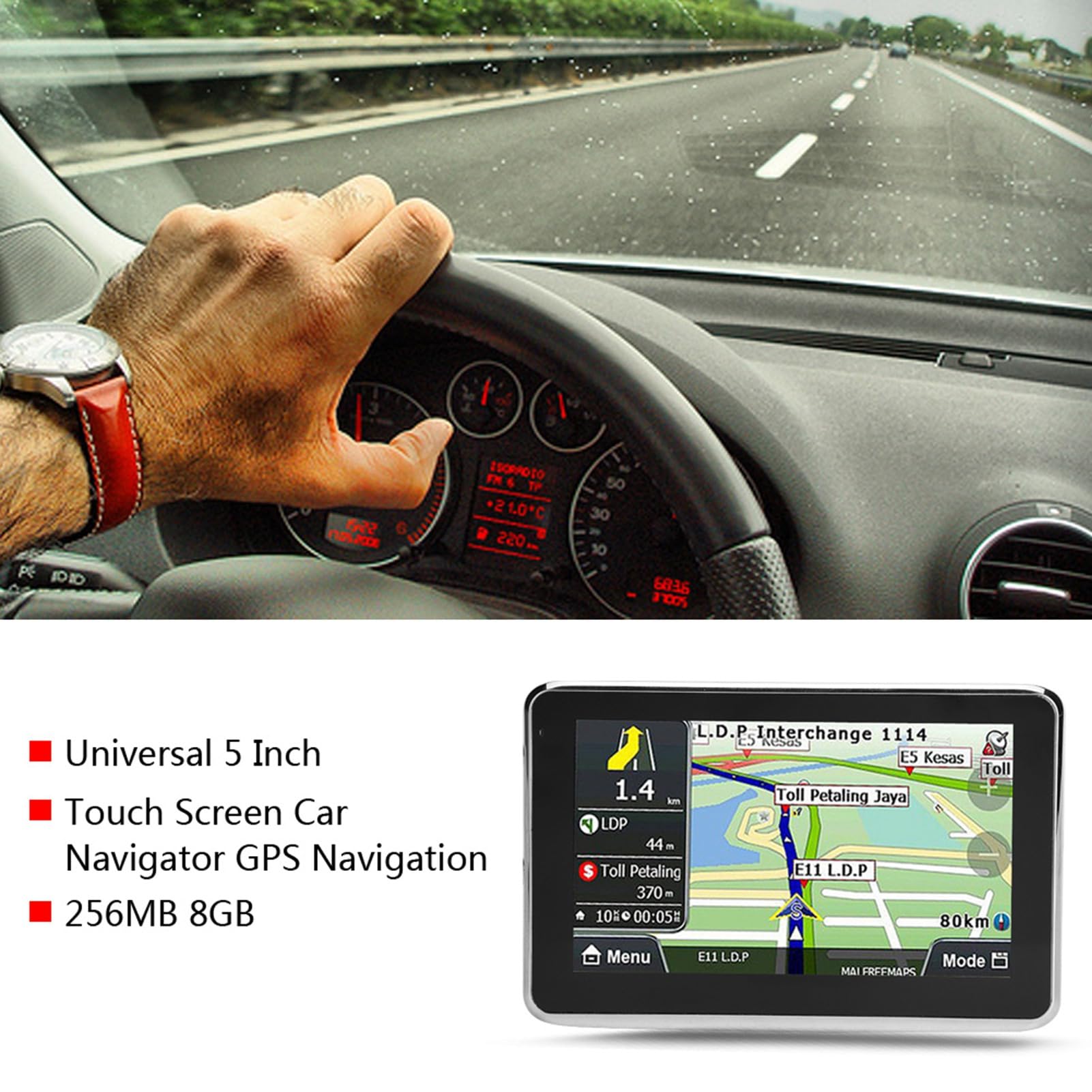VBESTLIFE Navigatore GPS Universale per Auto da 5 Pollici, Mappa Europea con Touch Screen, Trasmissione Vocale, con Avviso Restrizioni per Camion, per Auto, Autobus, Camion