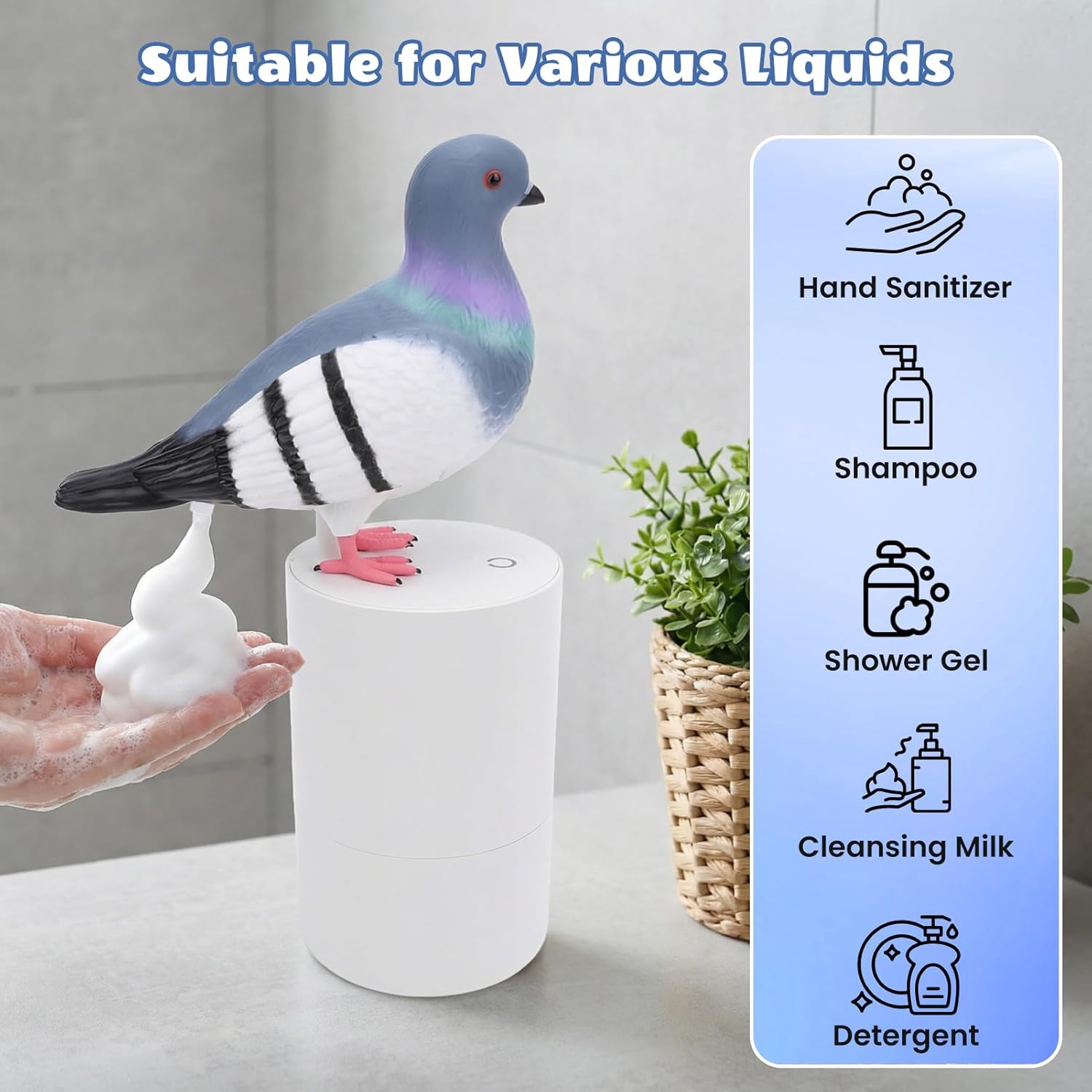 Automatic Foaming Hand Soap Dispenser Blue Bird Touchless Induction Soap Dispenser ABS Refillable for Kitchen Bathroom Hall