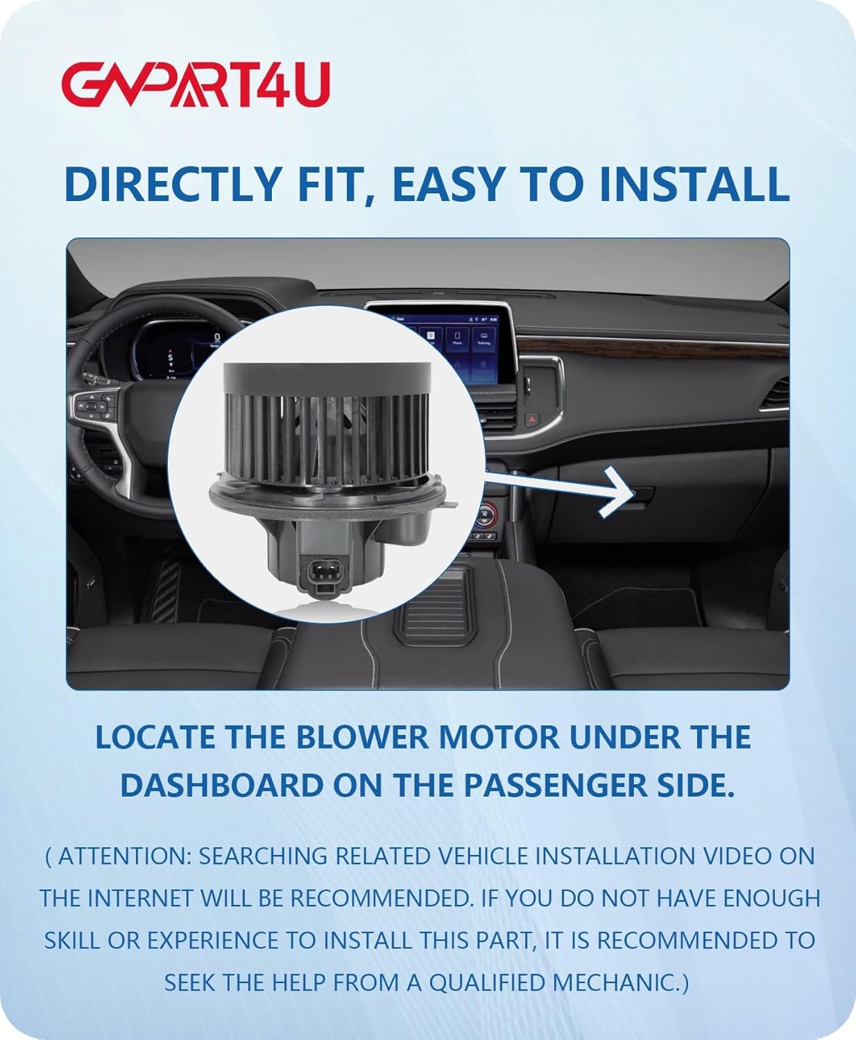 Front Blower Motor for 2000 2001 2002 2003 2004 2005 2006 Chevy Tahoe Silverado Avalanche Suburban, 2000-2006 GMC Sierra Yukon, 2003-2006 Cadillac Escalade