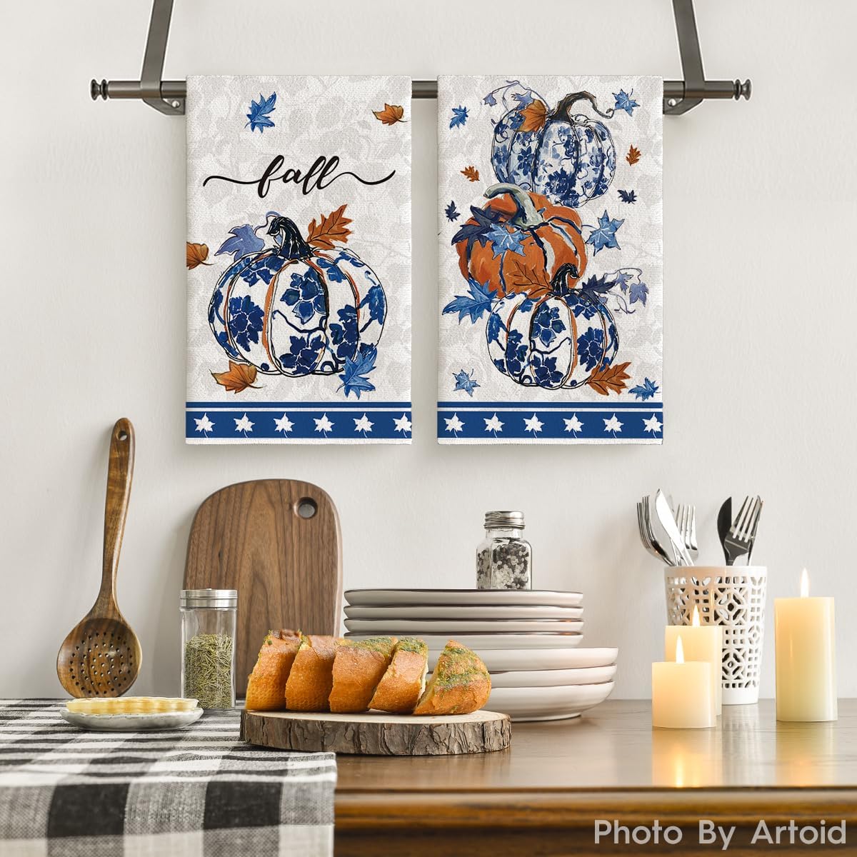 Artoid Mode Pumpkin Maple Leaves Fall Kitchen Towels Set of 2 18x26 Inch
