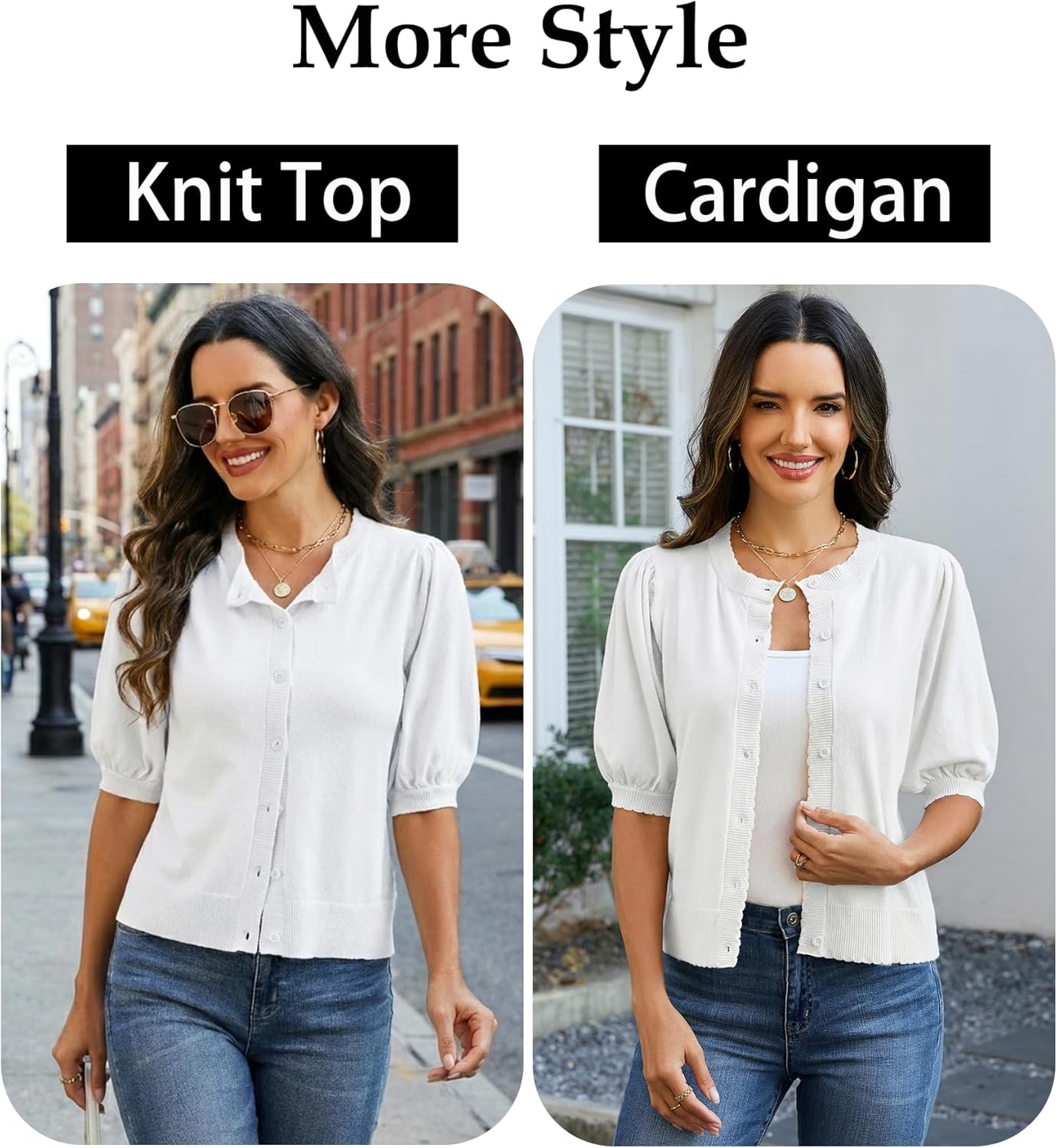 Womens Puff Short Sleeve Cardigan Lightweight Casual Summer Button Down Knit Sweater Tops 2026 Fashion Trendy - Image 4