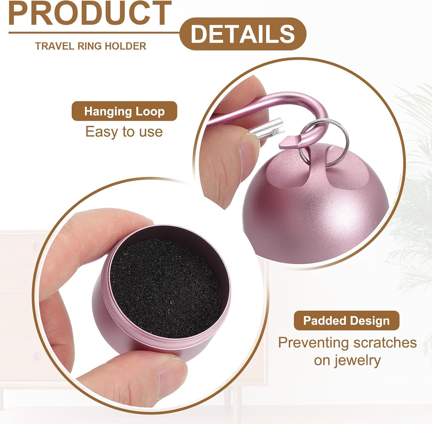 uxcell Travel Ring Holder Keychain, Portable Jewelry Holder Storage Organizer, 5 Layer Rings Case Mini Jewelry Box Keychain Container with Keyring for Gym Sports Travel, Pink image 3