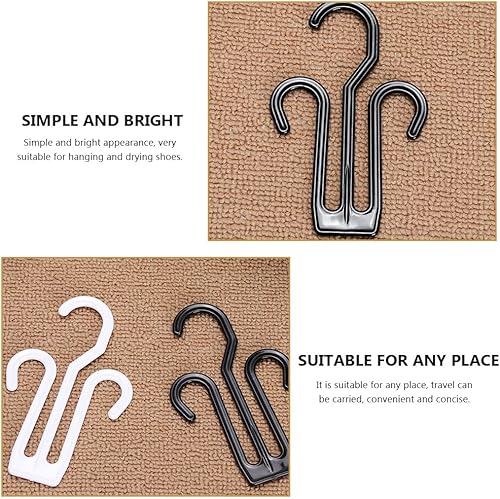 Miniatura 4 de Paquete de 24 perchas de plástico negro para secado de zapatos, gancho de exhibición de zapatos, zapatero multifuncional con doble gancho, colgador