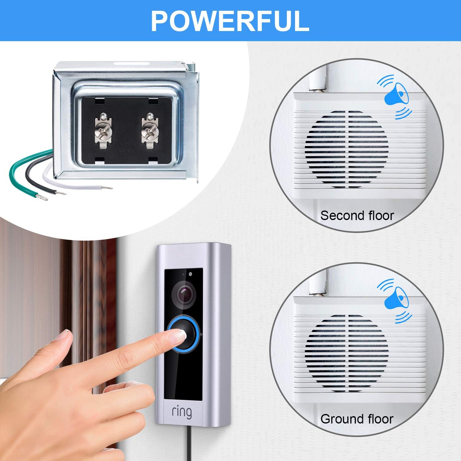 Doorbell Transformer Compatible with Ring Video Doorbell Pro 16v 30va Hardwired Door Chime Transformer - - 