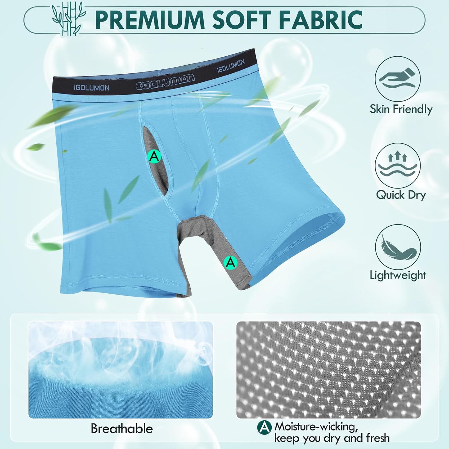 IGOLUMON Men's Underwear Bamboo Rayon Breathable Boxer Briefs with Fly Moisture-Wicking Lightweight Underwear, 6 pack - Image 3