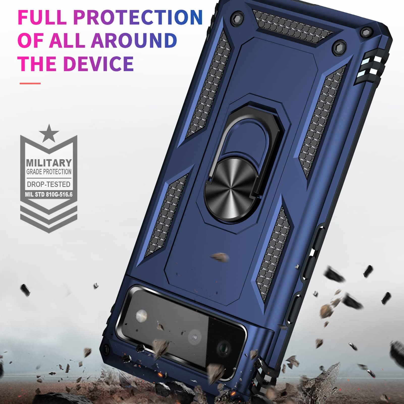 Xinyunew Cover Per Google Pixel 6 – Blu, Protezione Militare Antiurto A 3 Strati, Con Supporto E Fibbia Da Cintura
