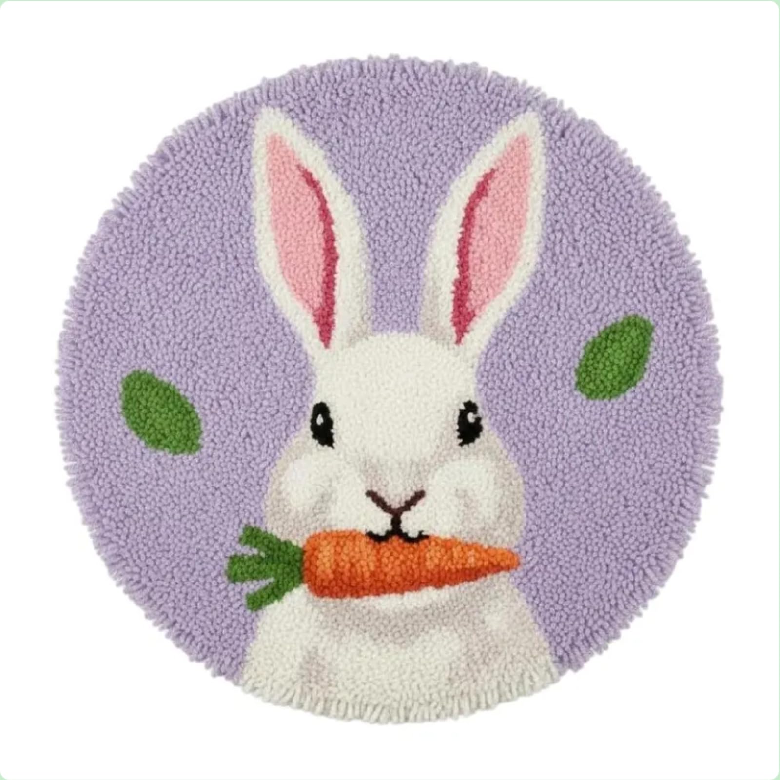 Easter Bunny Latch Hook Kits,DIY Round Rug Making Kit,Spring Home Decor