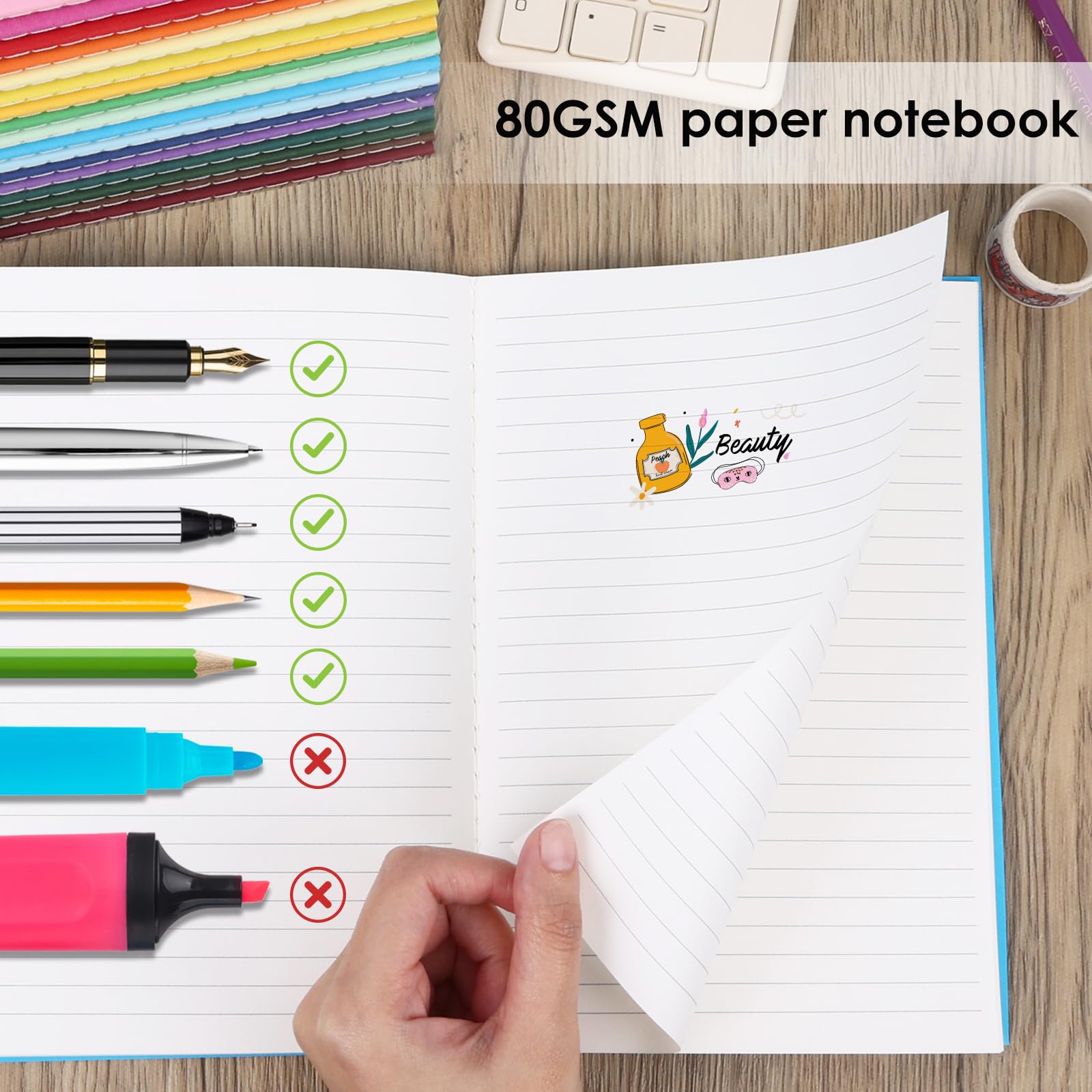 LABUK 48 cuadernos A5 a granel, 14 x 21 cm, diarios a granel, diarios rayados para escribir, oficina, escuela, 60 páginas, 18 colores