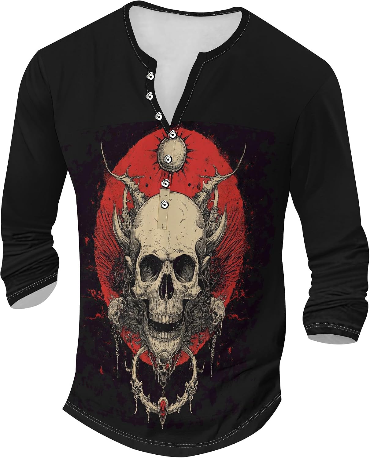 Long Sleeve Shirts for Men Cotton Henley Shirts Skull Graphic T-Shirts Lightweight Casual Tee Regular Fit Color Top