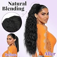 Vista 2 de Extensión de cola de caballo con cordón, extensión de cola de caballo larga y rizada para mujeres negras, extensiones de cabello negro de 26