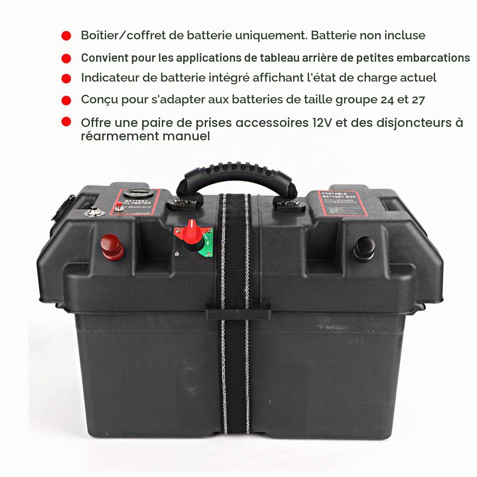 Fydun Batterie à la traîne Boîte Boîtier de batterie de station de centre de puissance de moteur Trolling de en plastique de port USB et 12V