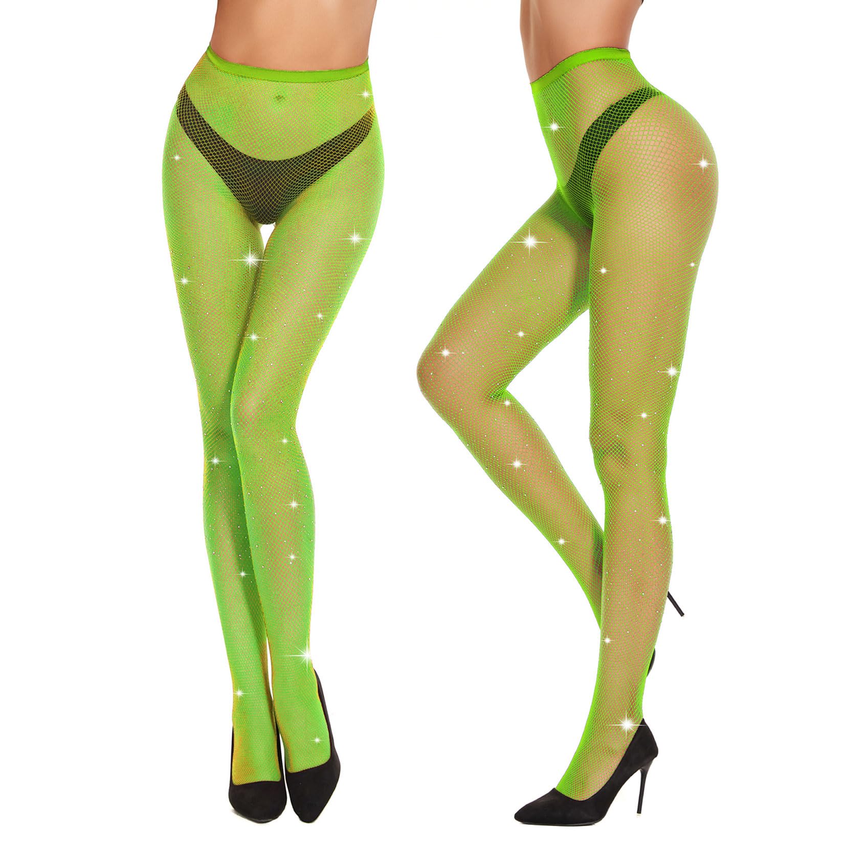 Sparkly Fishnet Stockings for Women Rhinestone Tights High Waist Pantyhose