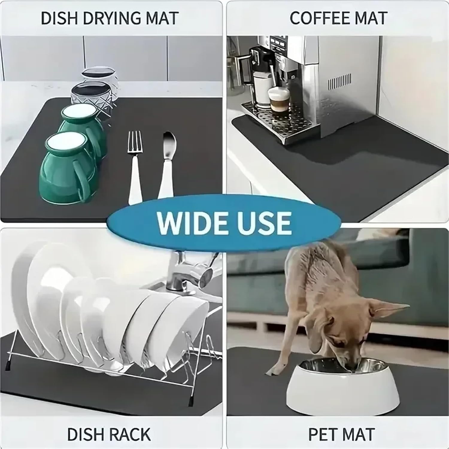 Dish Drying Mat Plaid Pattern KitchenBar Counter Absorbent Quick-Dry Placemat Table Mat Coffee Dishes Drying Pad Non-Slip Water-Absorbing(3,40x60cm)