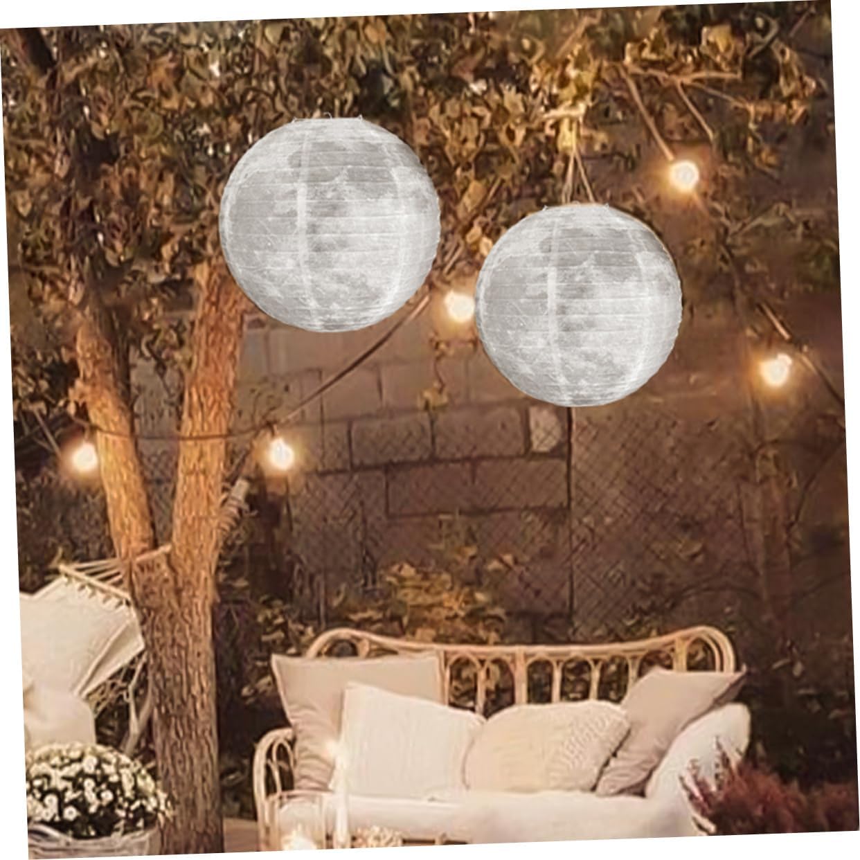 2pcs Space Theme Paper Lanterns Round Hanging Decorations for Birthday Parties Festivals Classroom Decor Lightweight Safe Paper for Gardens Yards Events