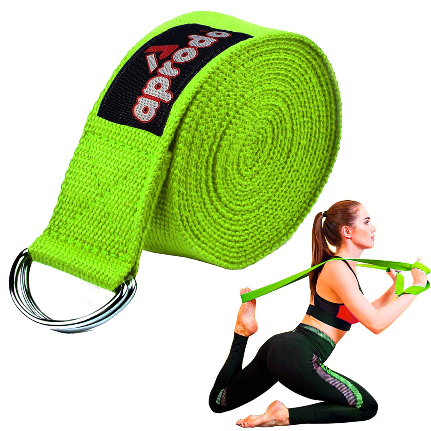 Aprodo Yoga Strap [6/8/10 Feet Size Options] 1.5″ Width 100% Cotton Straps with Adjustable D-Ring Buckle, Best for Yoga, Body Flexibility & General Fitness, Pack of 1