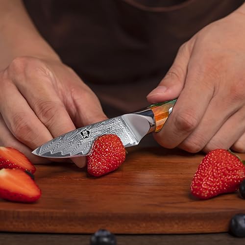 Miniatura 6 de WILDMOK Cuchillo de pelar de Damasco, cuchillo japonés de 3.5 pulgadas de acero de Damasco de 67 capas, cuchillo de pelar profesional, cuchillo de